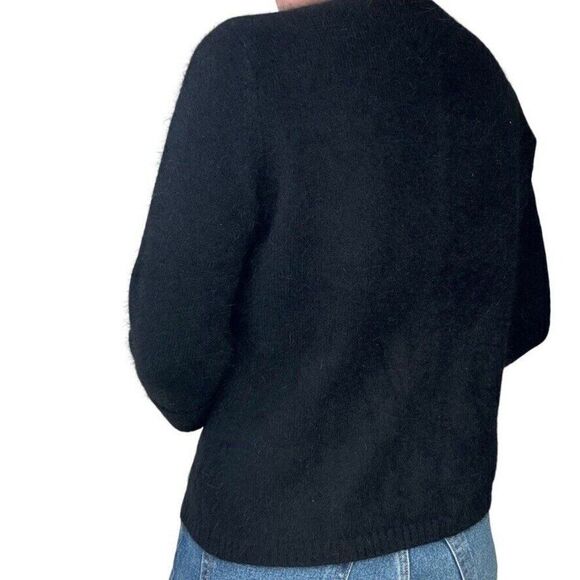 Vintage 90s Apostrophe Black Angora Blend Soft Fuzzy Fluffy Cardigan Sz L - Picture 6 of 6